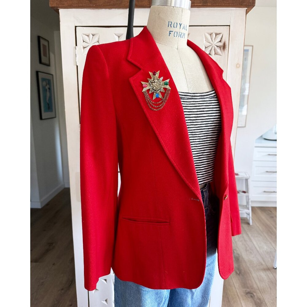 VTG Pendleton Red Wool Blazer w/ Gold Enamel Buttons